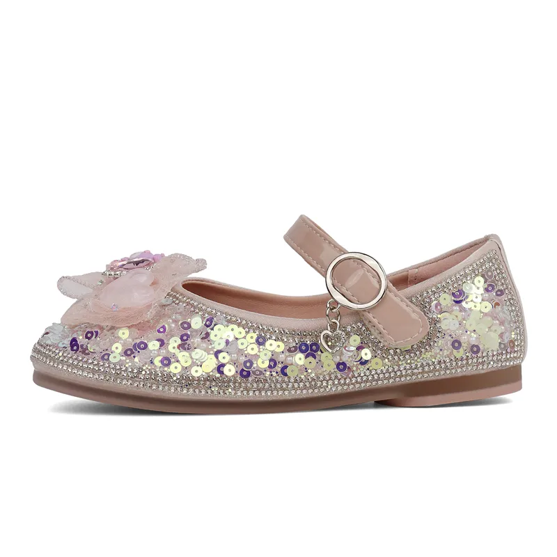 Zapatos de cristal de suela blanda para niños, bonitos zapatos de princesa con lentejuelas