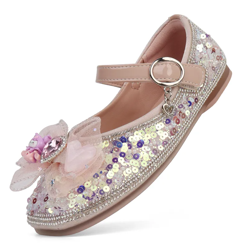 Zapatos de cristal de suela blanda para niños, bonitos zapatos de princesa con lentejuelas
