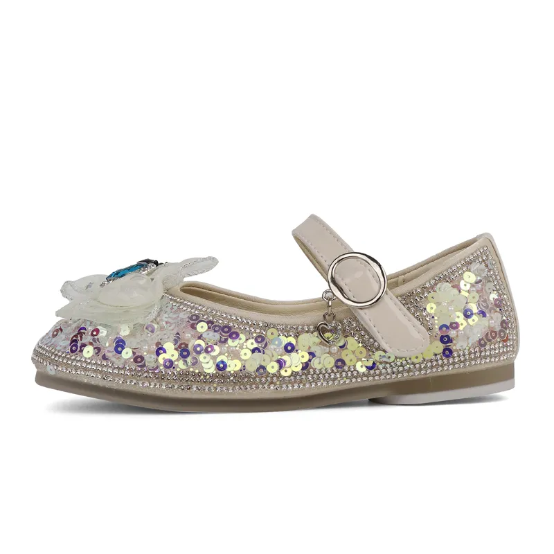 Zapatos de cristal de suela blanda para niños, bonitos zapatos de princesa con lentejuelas