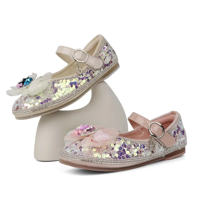 Zapatos de cristal de suela blanda para niños, bonitos zapatos de princesa con lentejuelas
