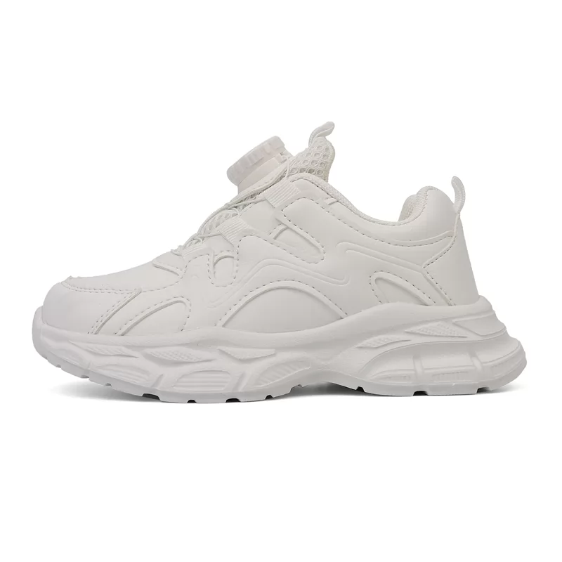 Venta al por mayor de zapatos casuales personalizados para niños, zapatillas de deporte transpirables a la moda con cojín para niñas y niños, zapatos deportivos blancos para niños