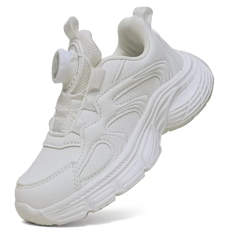 Venta al por mayor de zapatos casuales personalizados para niños, zapatillas de deporte transpirables a la moda con cojín para niñas y niños, zapatos deportivos blancos para niños
