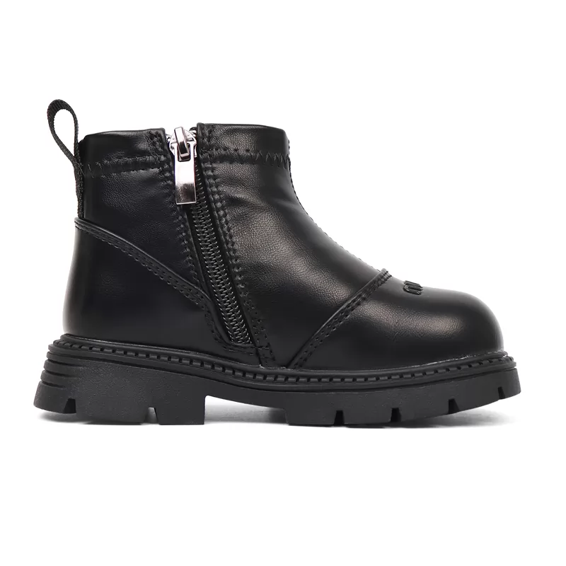 Botas con cremallera, zapatos de cuero genuino con personalidad, costuras antideslizantes, suela de goma, botas de trabajo para niños