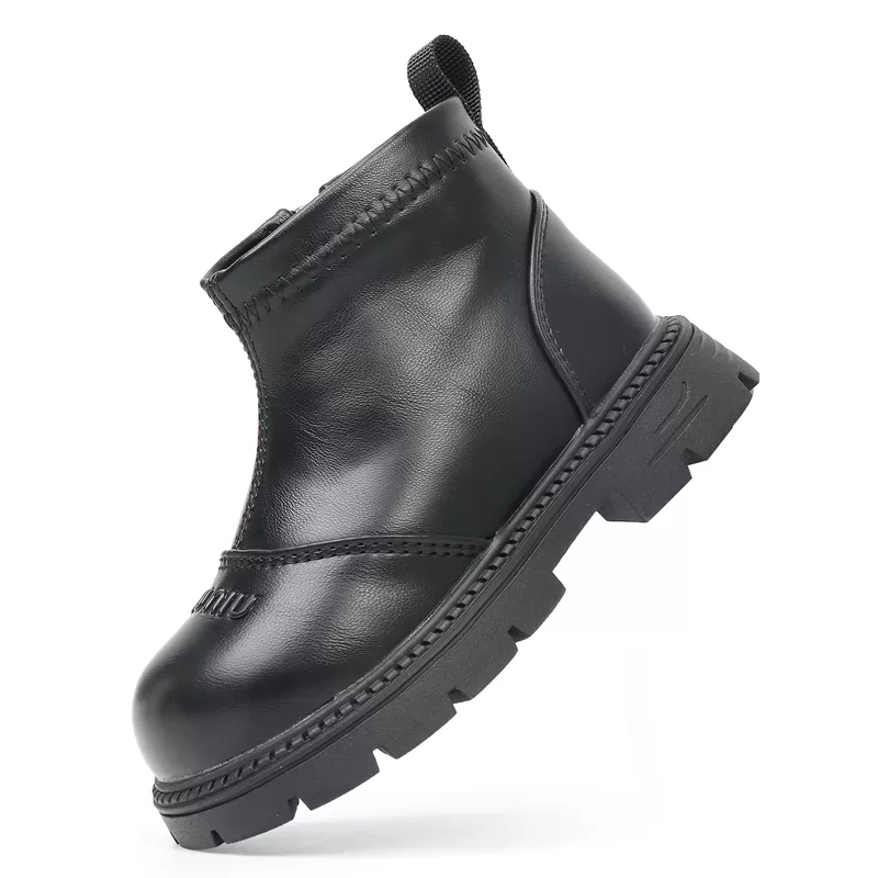 Botas con cremallera, zapatos de cuero genuino con personalidad, costuras antideslizantes, suela de goma, botas de trabajo para niños