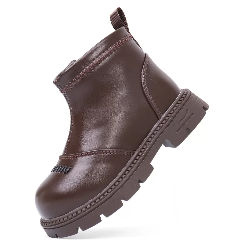 Botas con cremallera, zapatos de cuero genuino con personalidad, costuras antideslizantes, suela de goma, botas de trabajo para niños