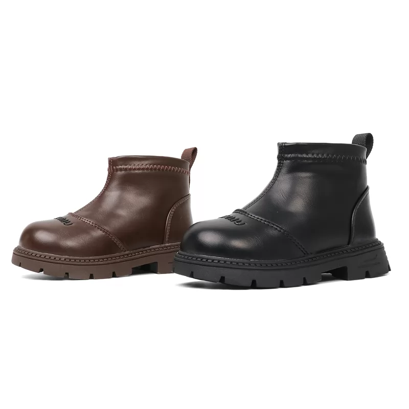 Botas con cremallera, zapatos de cuero genuino con personalidad, costuras antideslizantes, suela de goma, botas de trabajo para niños