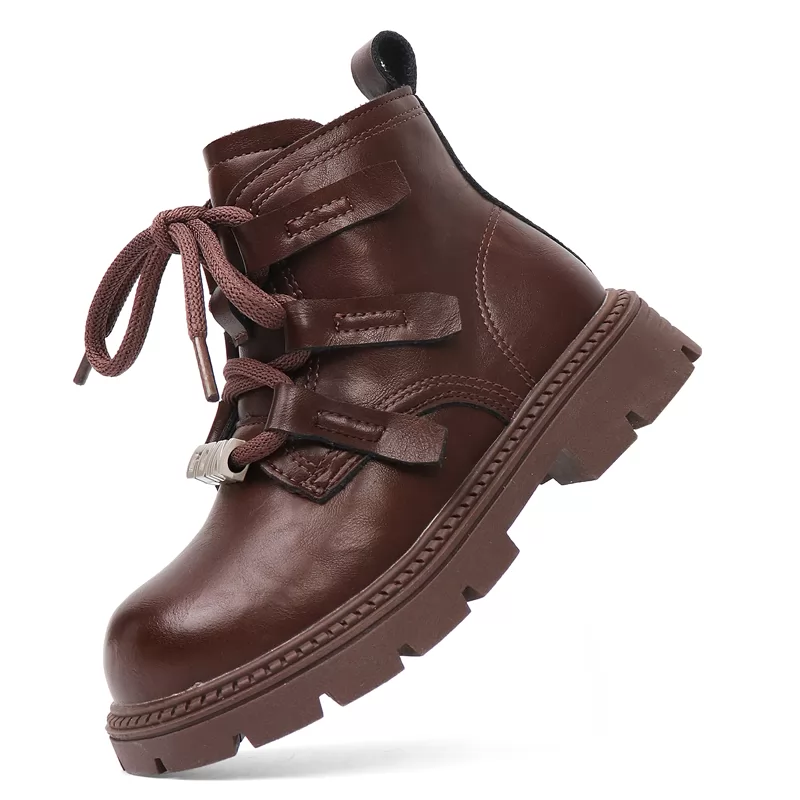 Botas de desierto al por mayor, zapatos de seguridad de cuero para niños, suela de goma, zapatos transpirables con botones para ocio, botas