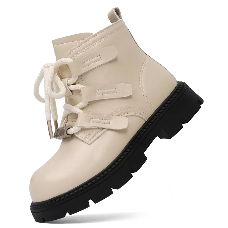 Botas de desierto al por mayor, zapatos de seguridad de cuero para niños, suela de goma, zapatos transpirables con botones para ocio, botas