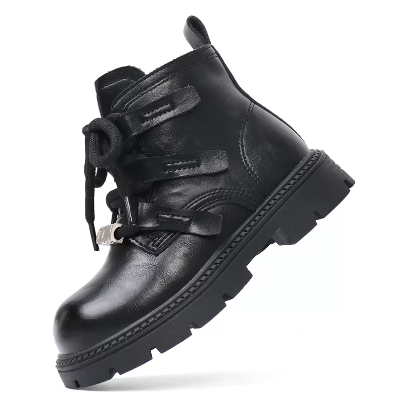 Botas de desierto al por mayor, zapatos de seguridad de cuero para niños, suela de goma, zapatos transpirables con botones para ocio, botas
