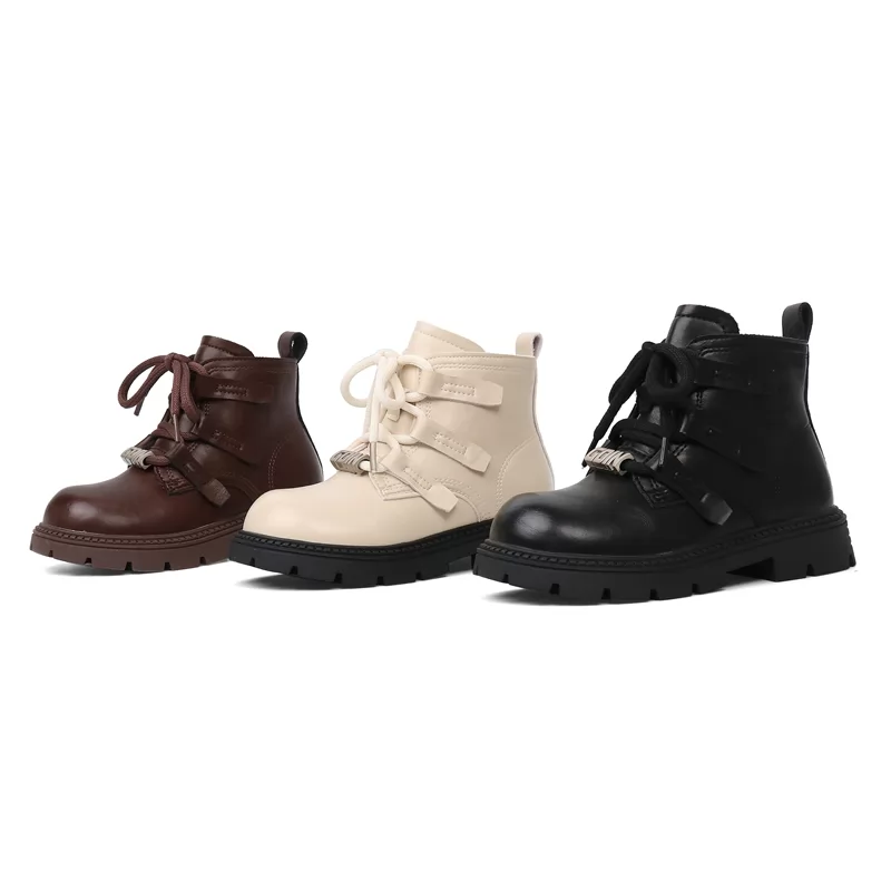 Botas de desierto al por mayor, zapatos de seguridad de cuero para niños, suela de goma, zapatos transpirables con botones para ocio, botas