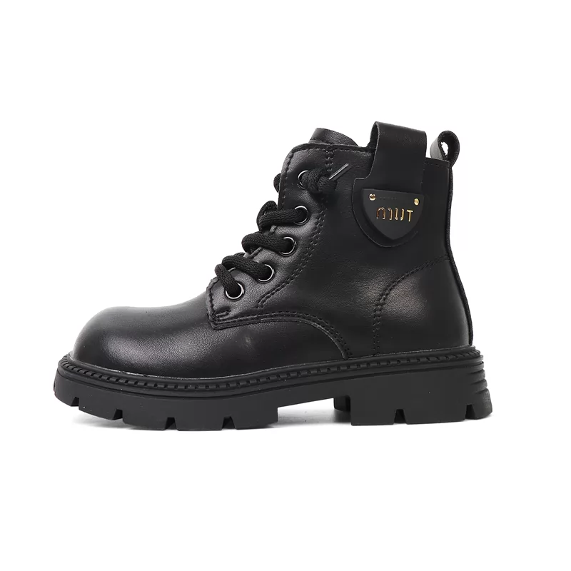 Botas cortas cálidas de felpa de invierno para niños, botas de cuero impermeables para niños, venta al por mayor