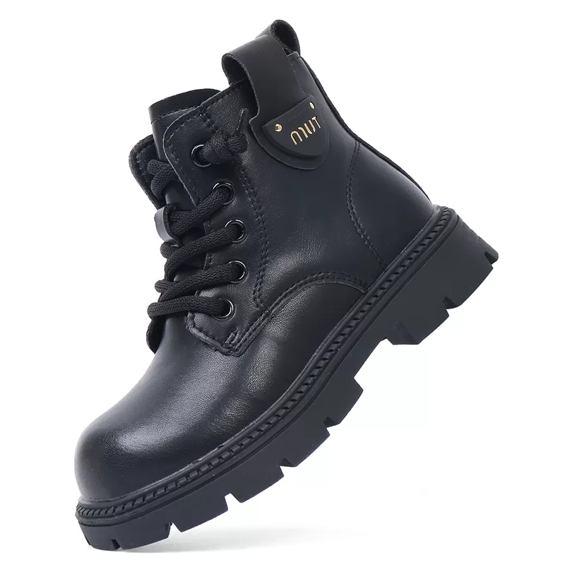 Botas cortas cálidas de felpa de invierno para niños, botas de cuero impermeables para niños, venta al por mayor