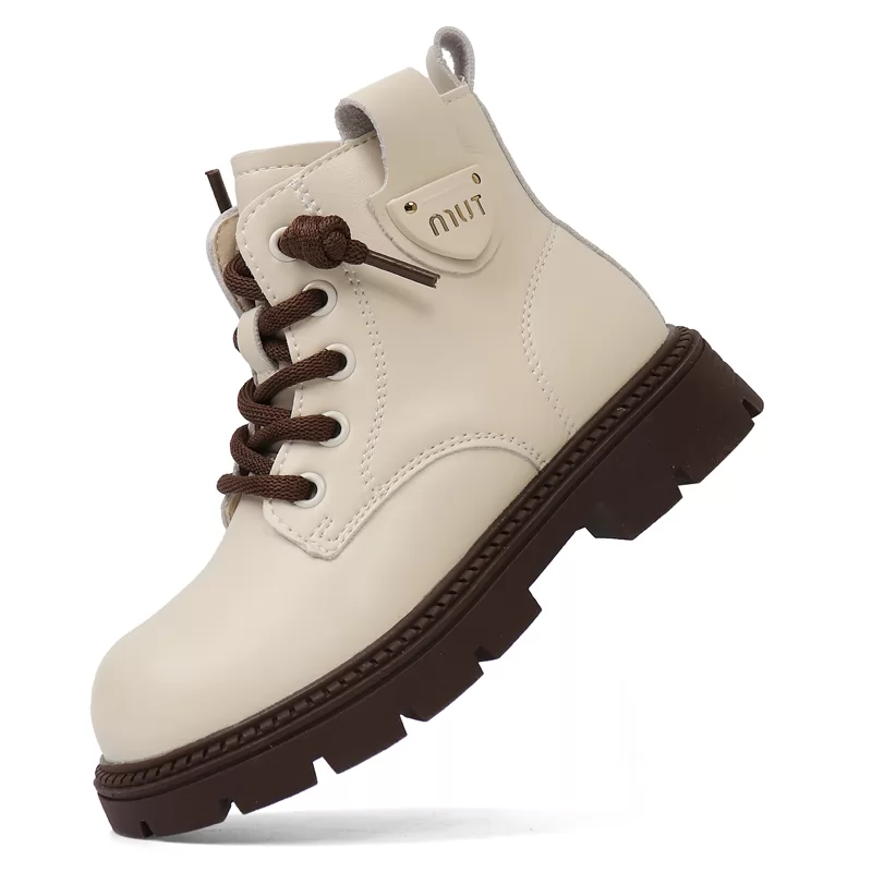 Botas cortas cálidas de felpa de invierno para niños, botas de cuero impermeables para niños, venta al por mayor