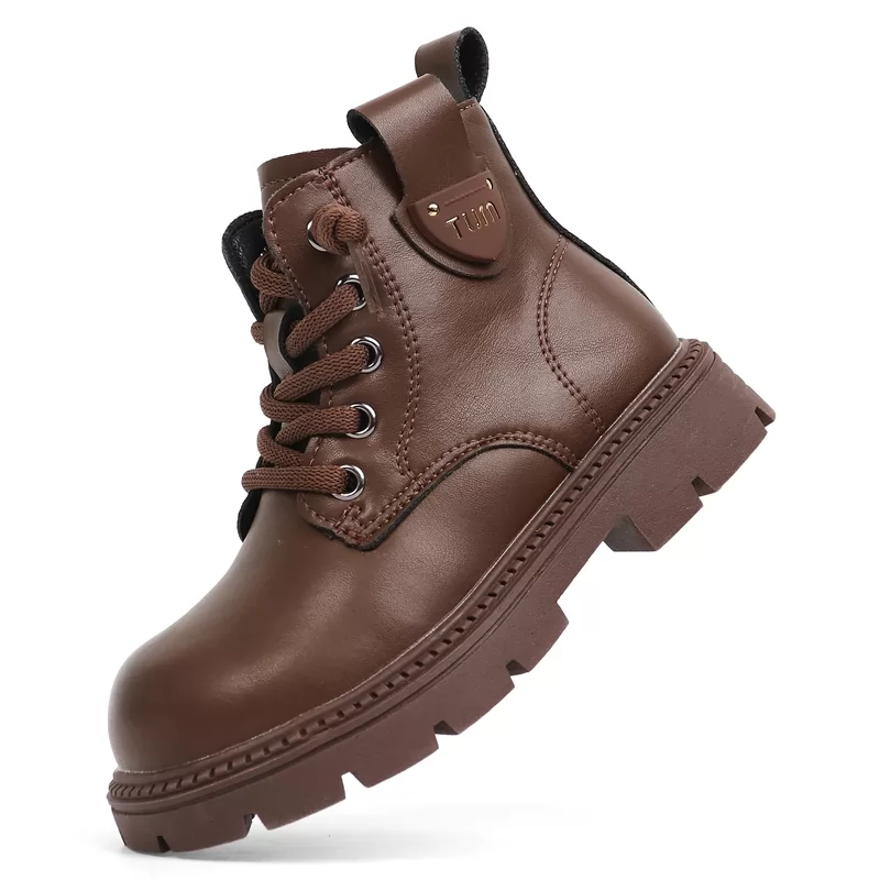 Botas cortas cálidas de felpa de invierno para niños, botas de cuero impermeables para niños, venta al por mayor