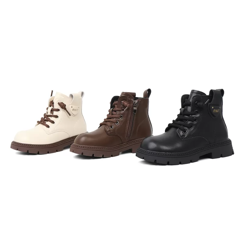 Botas cortas cálidas de felpa de invierno para niños, botas de cuero impermeables para niños, venta al por mayor