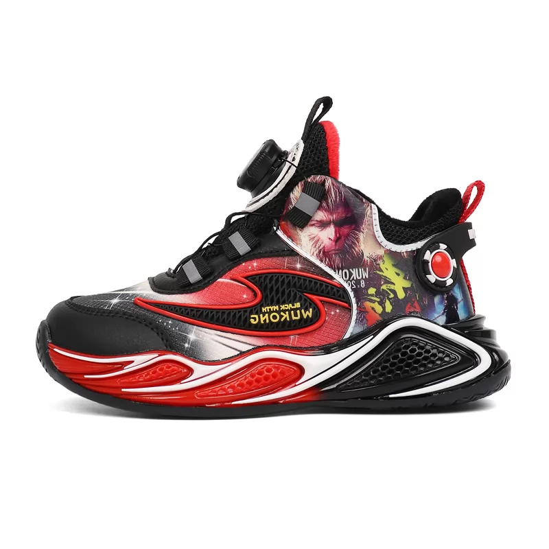 Venta al por mayor de zapatos de baloncesto de alta calidad para niños con dibujos animados, zapatillas de baloncesto de invierno con cojín para niños, zapatos