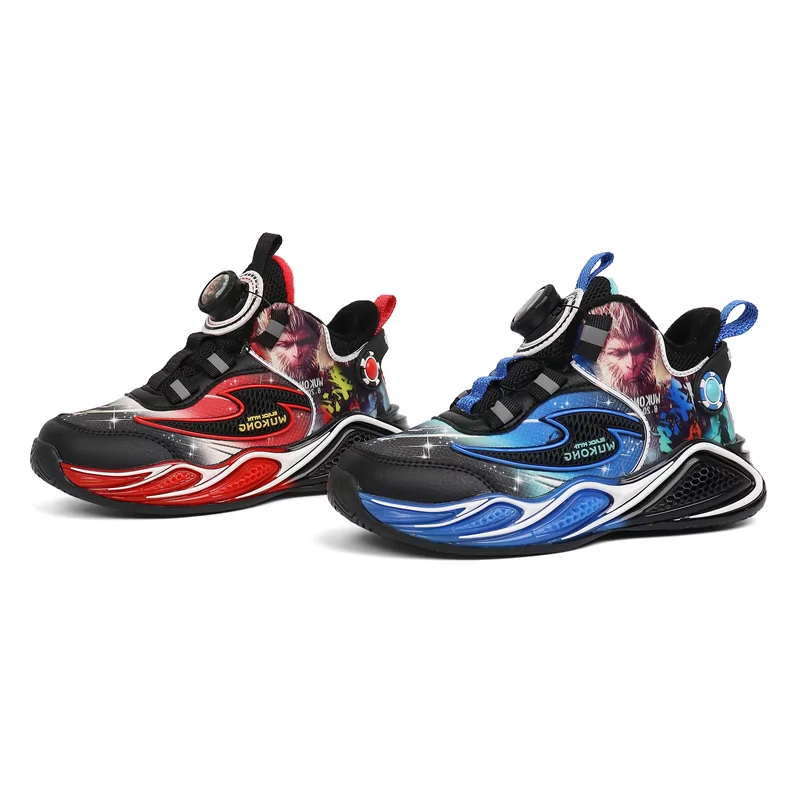 Venta al por mayor de zapatos de baloncesto de alta calidad para niños con dibujos animados, zapatillas de baloncesto de invierno con cojín para niños, zapatos