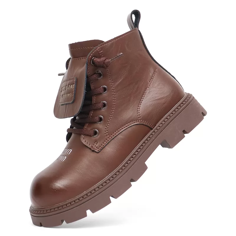 Botas de invierno con estilo para niños, venta al por mayor de fábrica, botas de cuero para exteriores para niñas, botas informales antideslizantes de corte alto de calidad para niños