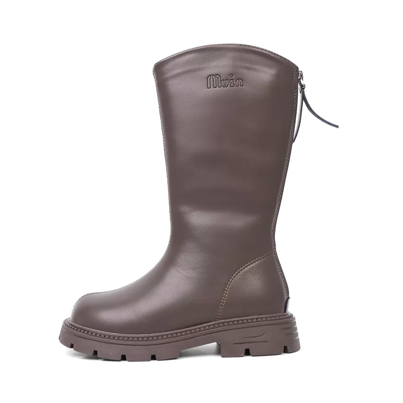 Botas de invierno para niños al por mayor, botas de cuero antideslizantes para exteriores para niñas, botas informales de corte alto de calidad elegante para niños